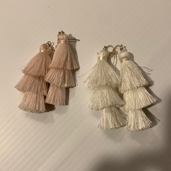 Layered Tassel Earrings White And Pink -2 Sets - Picture 1 of 5